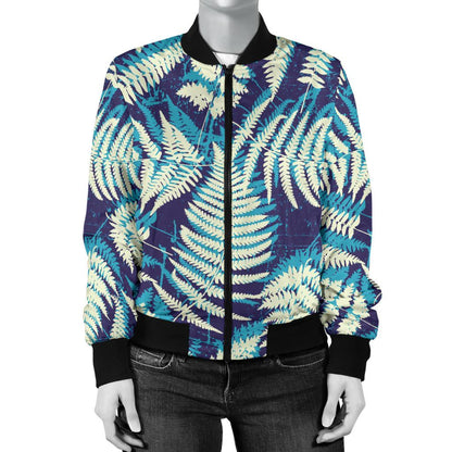 Fern Leave Summer Print Pattern Women Casual Bomber Jacket
