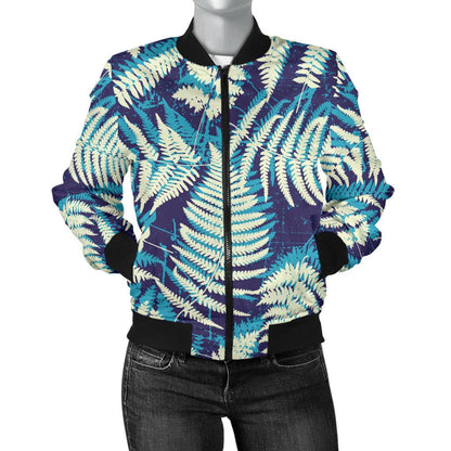 Fern Leave Summer Print Pattern Women Casual Bomber Jacket