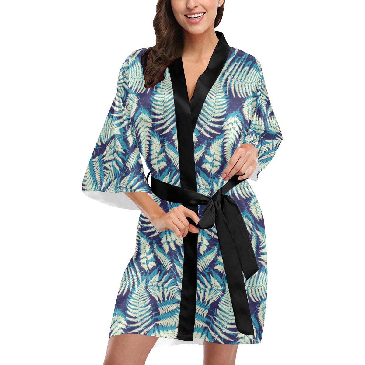 Fern Leave Summer Print Pattern Women Short Kimono Robe
