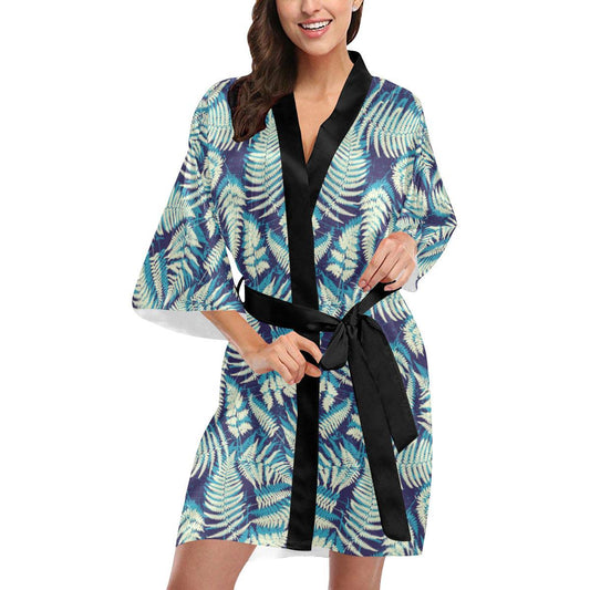 Fern Leave Summer Print Pattern Women Short Kimono Robe