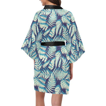 Fern Leave Summer Print Pattern Women Short Kimono Robe