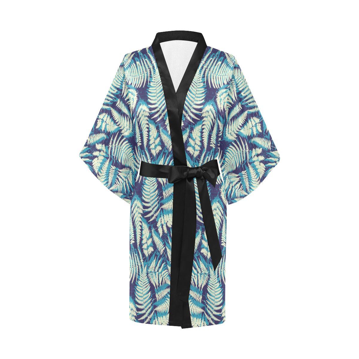 Fern Leave Summer Print Pattern Women Short Kimono Robe