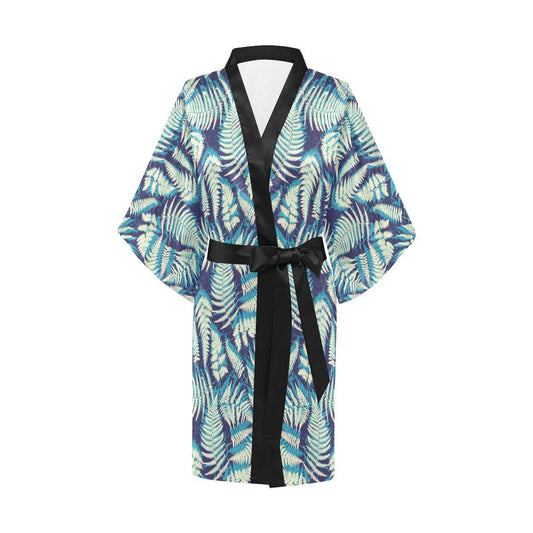 Fern Leave Summer Print Pattern Women Short Kimono Robe