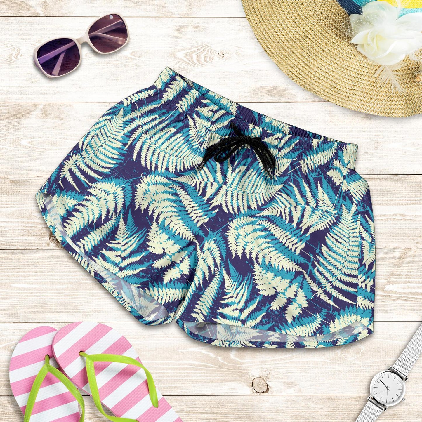 Fern Leave Summer Print Pattern Women Shorts-JTAMIGO.COM