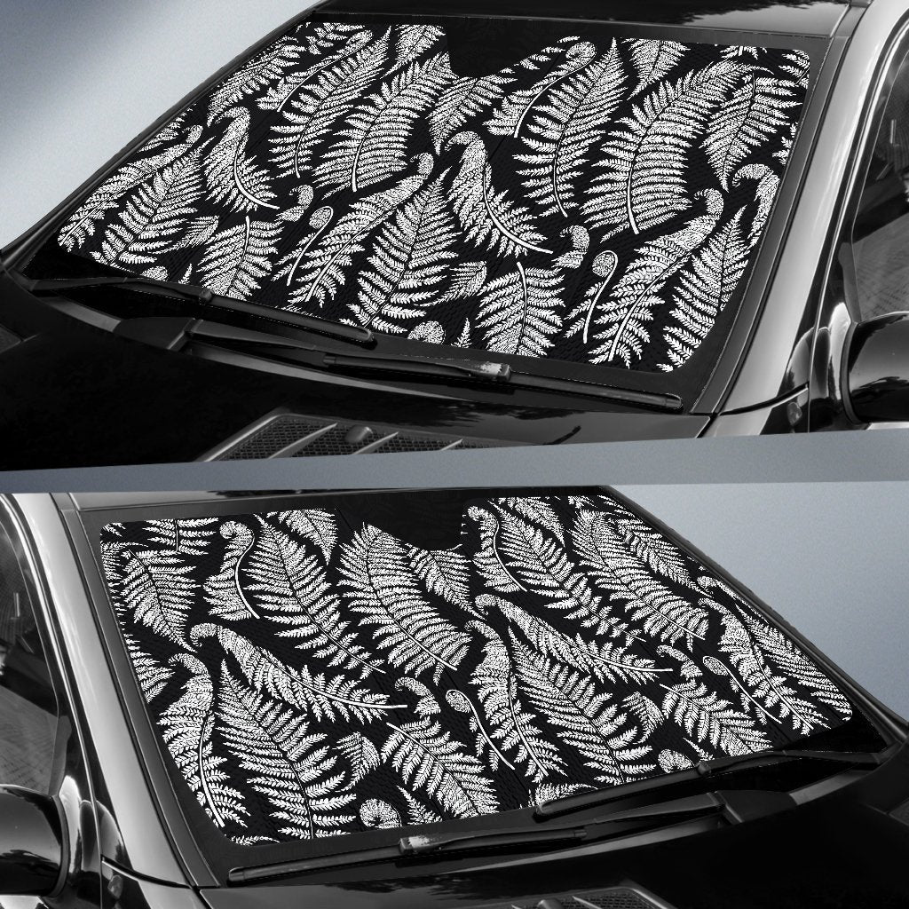 Fern Leaves Black White Print Pattern Car Sun Shade For Windshield