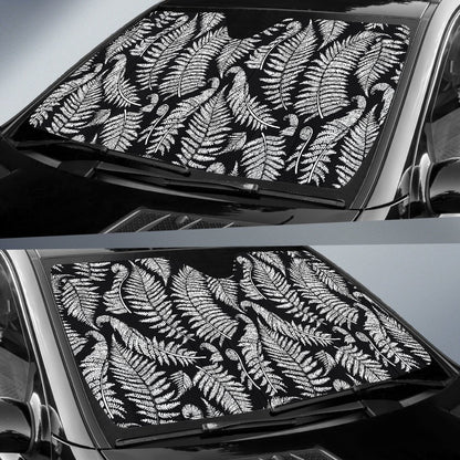 Fern Leaves Black White Print Pattern Car Sun Shade For Windshield