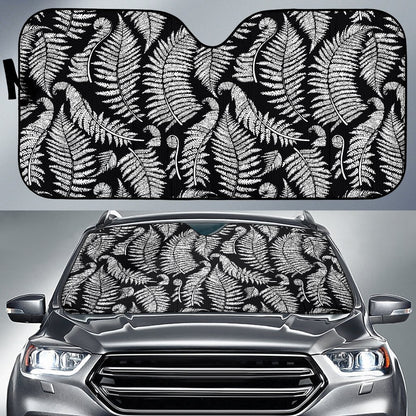 Fern Leaves Black White Print Pattern Car Sun Shade For Windshield