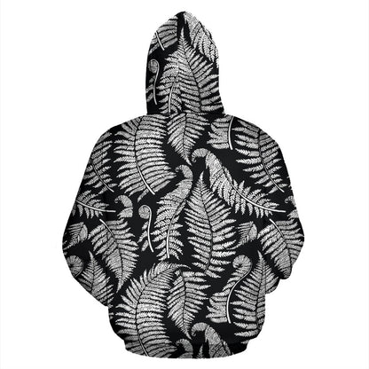 Fern Leaves Black White Print Pattern Zip Up Hoodie