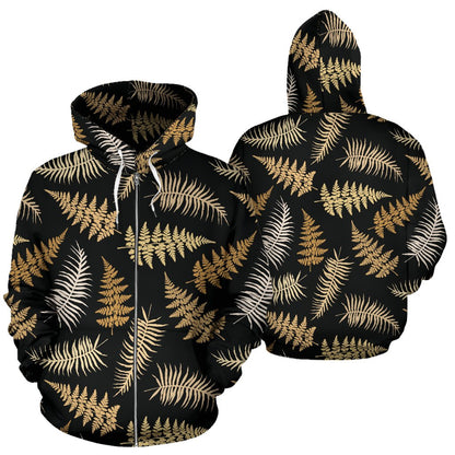 Fern Leaves Bright Print Pattern Zip Up Hoodie