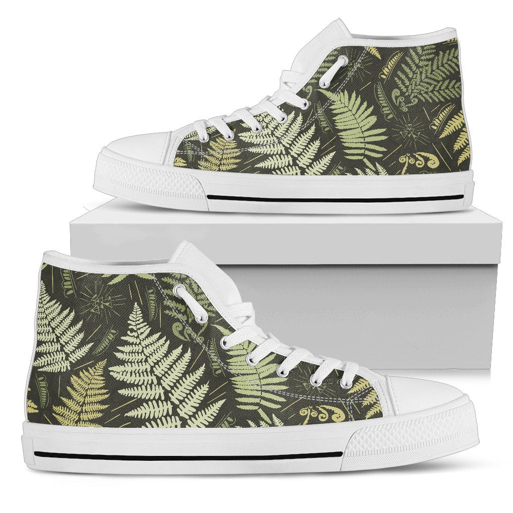 Fern Leaves Green Print Pattern Women High Top Shoes