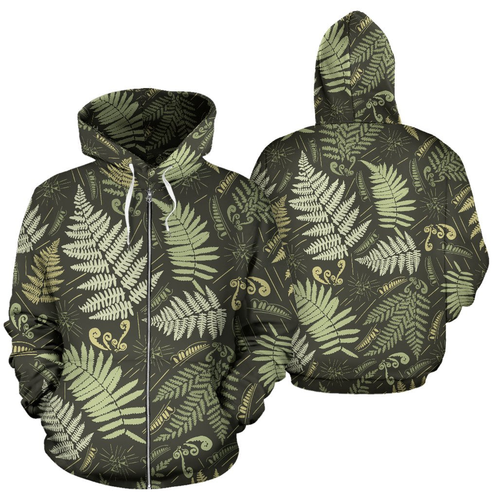 Fern Leaves Green Print Pattern Zip Up Hoodie