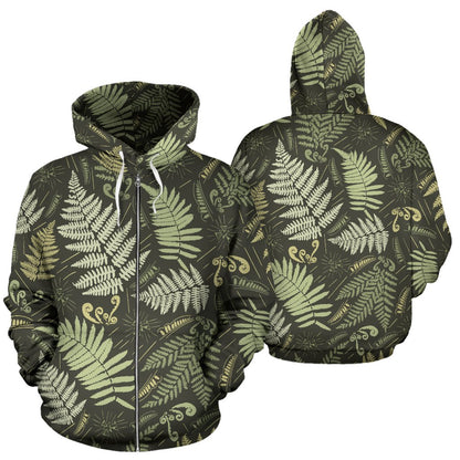 Fern Leaves Green Print Pattern Zip Up Hoodie