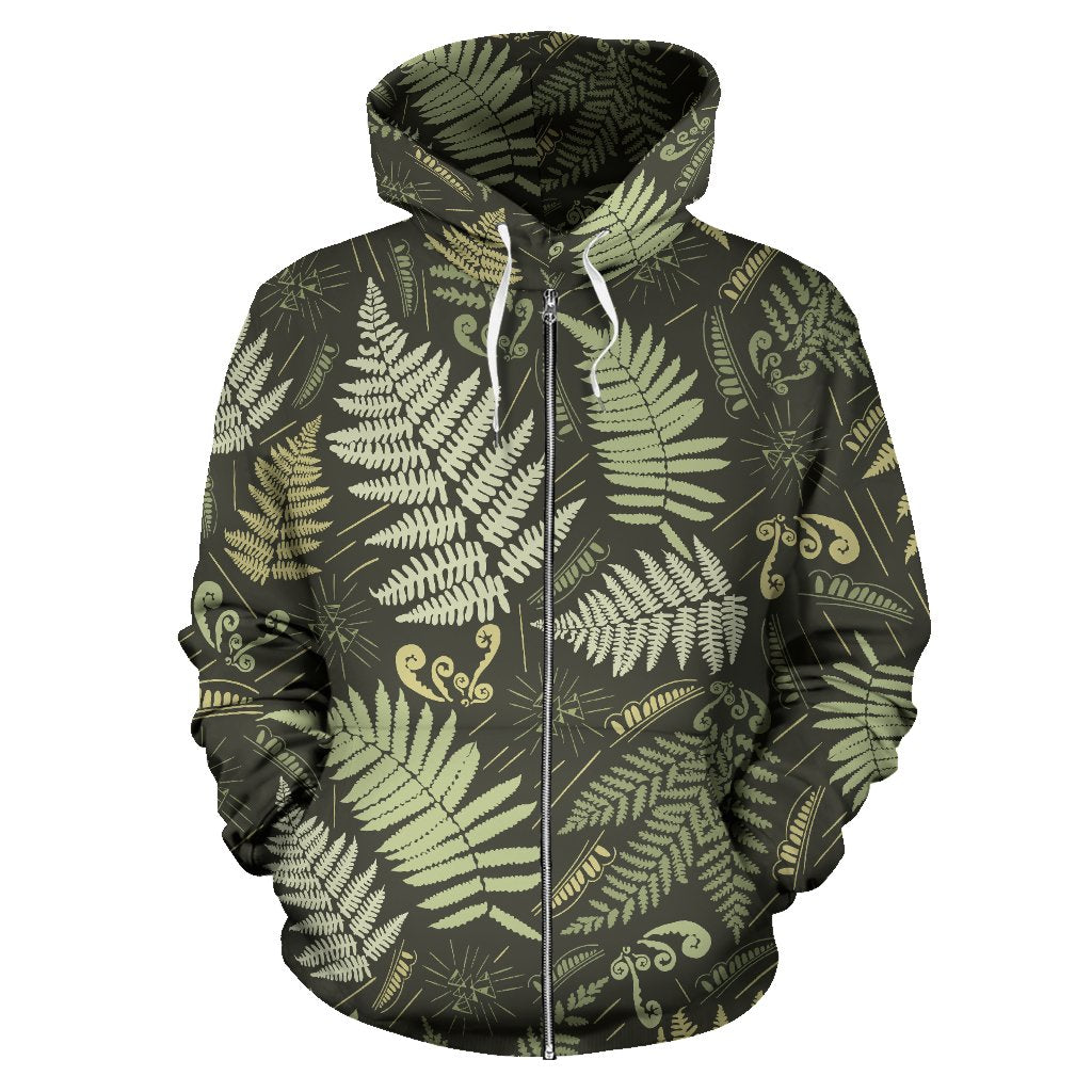 Fern Leaves Green Print Pattern Zip Up Hoodie