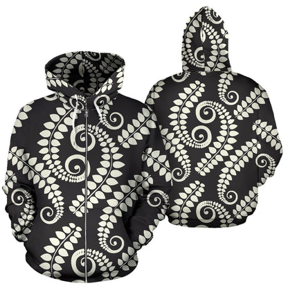 Fern Leaves Print Pattern Zip Up Hoodie