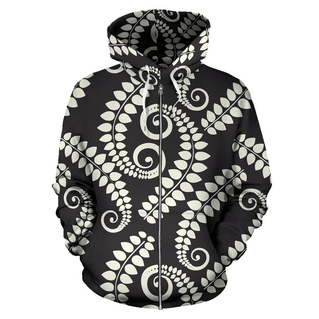 Fern Leaves Print Pattern Zip Up Hoodie