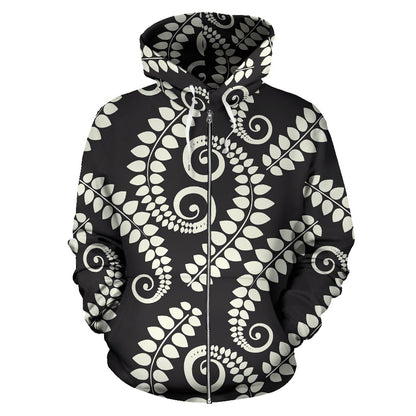 Fern Leaves Print Pattern Zip Up Hoodie