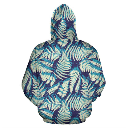 Fern Leaves Summer Print Pattern Zip Up Hoodie