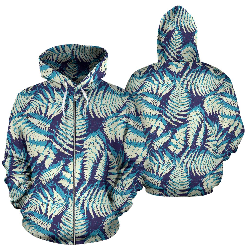 Fern Leaves Summer Print Pattern Zip Up Hoodie
