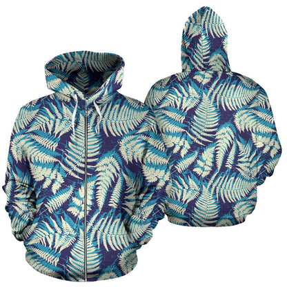 Fern Leaves Summer Print Pattern Zip Up Hoodie