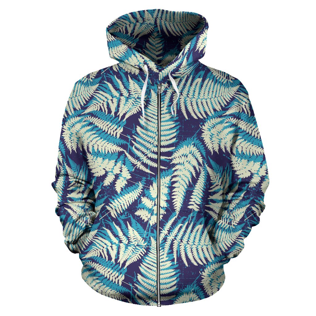 Fern Leaves Summer Print Pattern Zip Up Hoodie