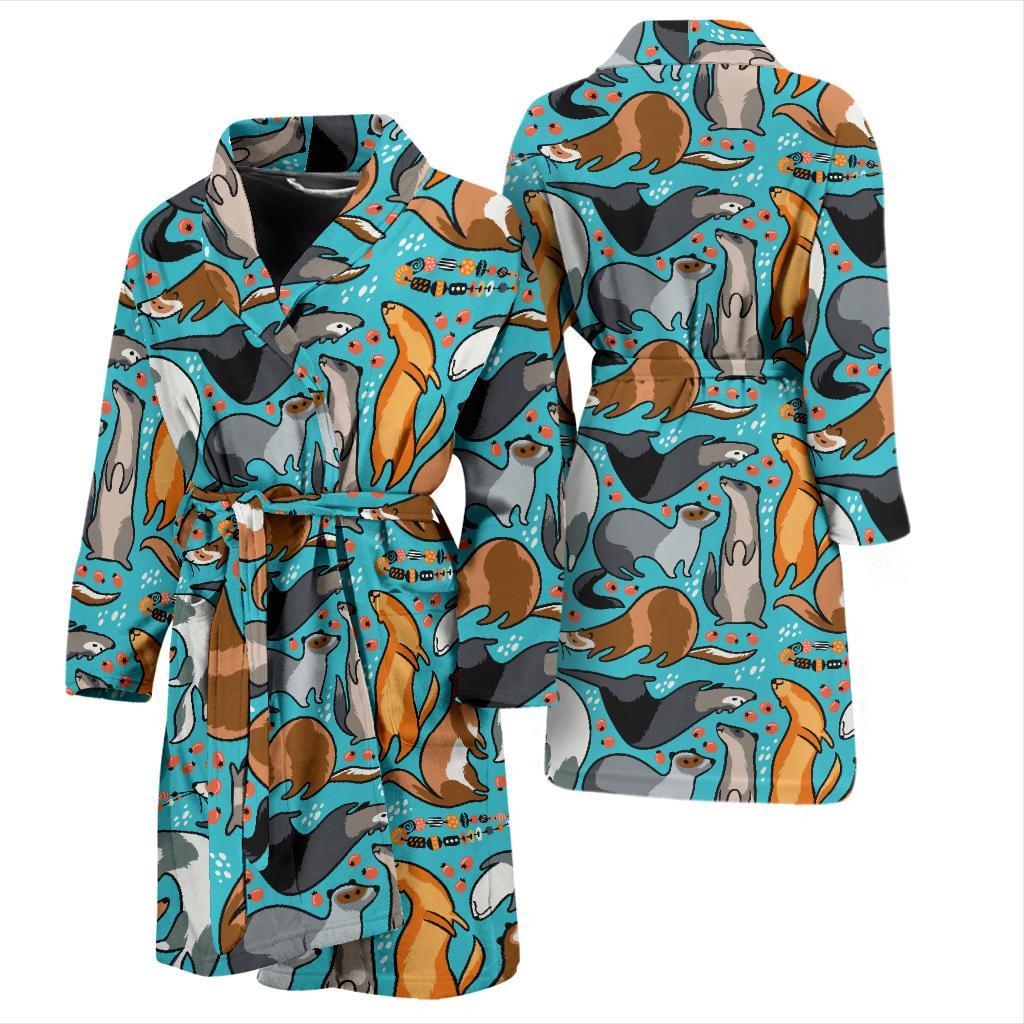 Ferret Pattern Print Design 03 Men Bathrobe-JORJUNE.COM