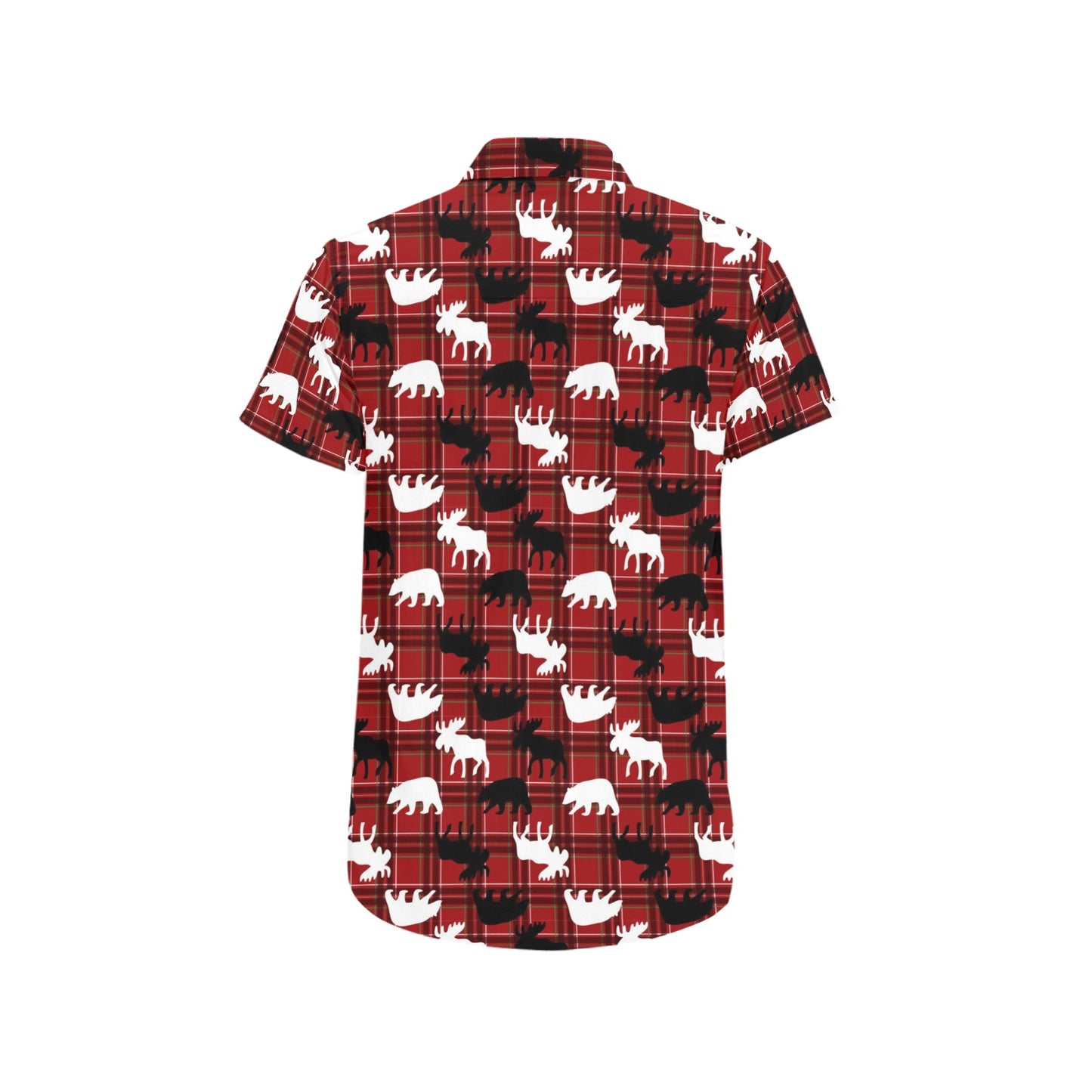 Moose Print Design LKS401 Men Short Sleeve Button Up Shirt