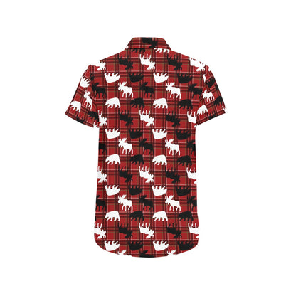 Moose Print Design LKS401 Men Short Sleeve Button Up Shirt