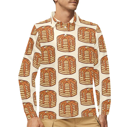 Pancake Pattern Print Design A02 Long Sleeve Polo Shirt For Men's