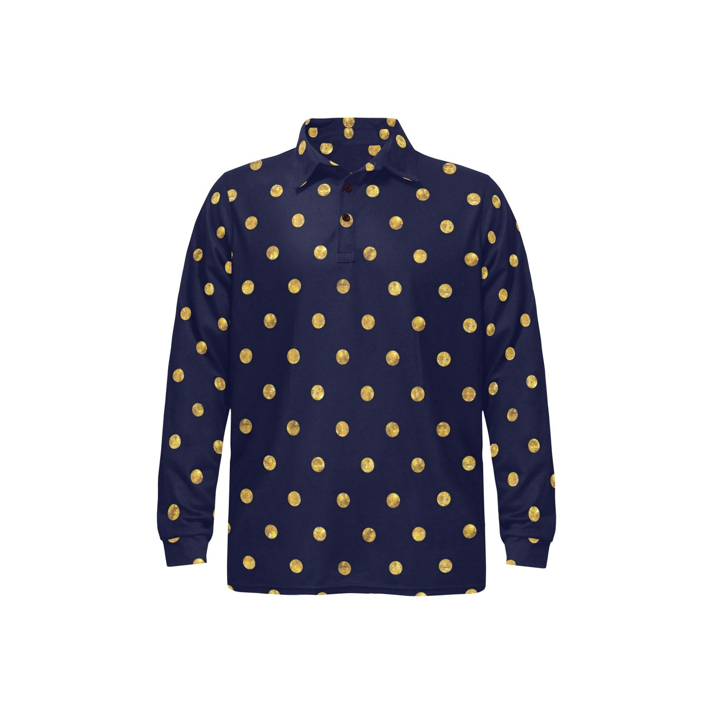 Polka Dot Gold Blue Pattern Print Design 02 Long Sleeve Polo Shirt For Men's