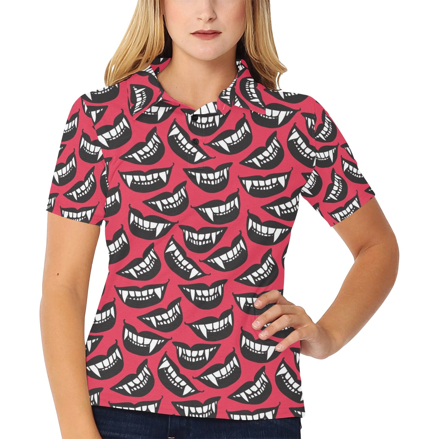 Vampire Lips Print Design LKS305 Women's Polo Shirt