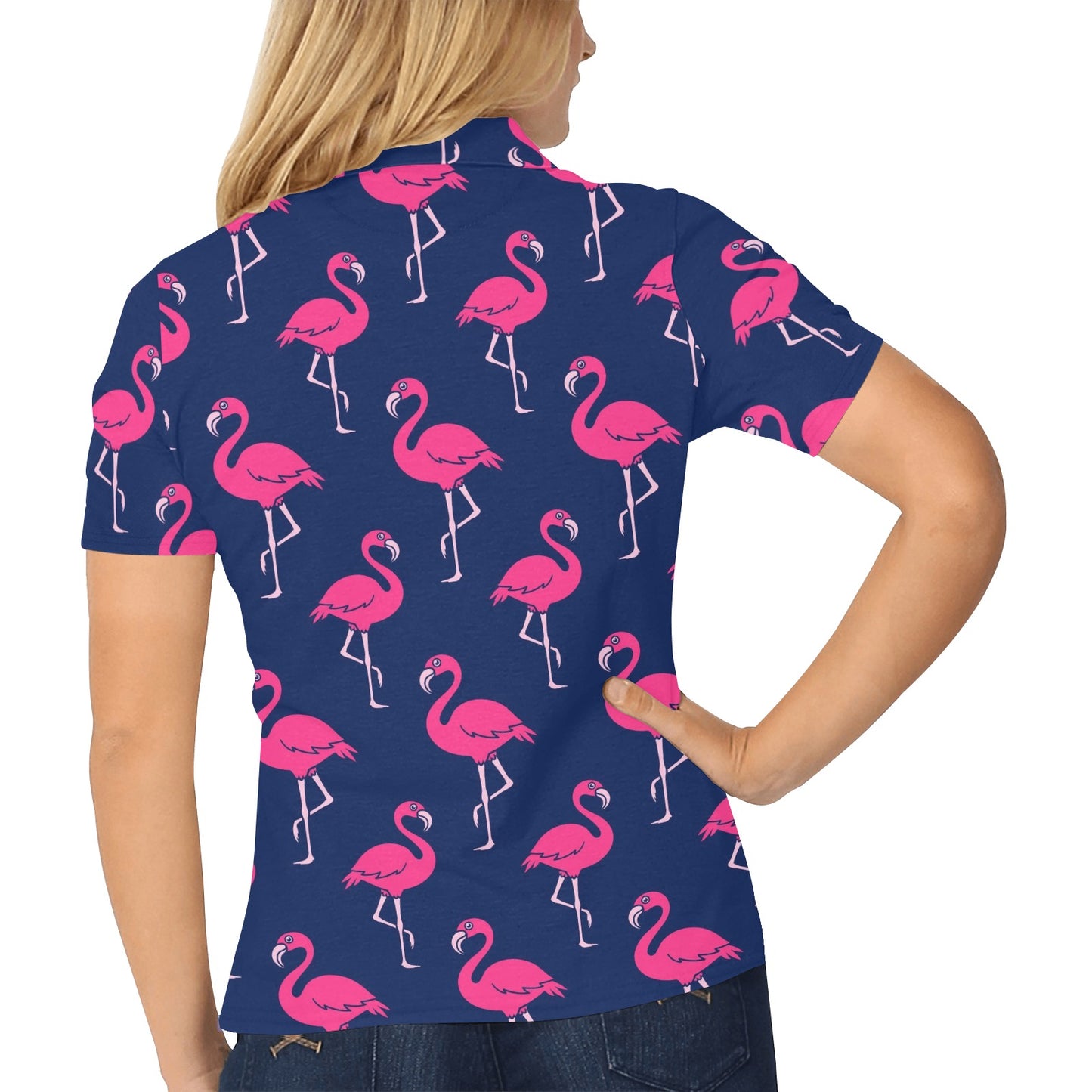 Pink Flamingo Pattern Women's Polo Shirt