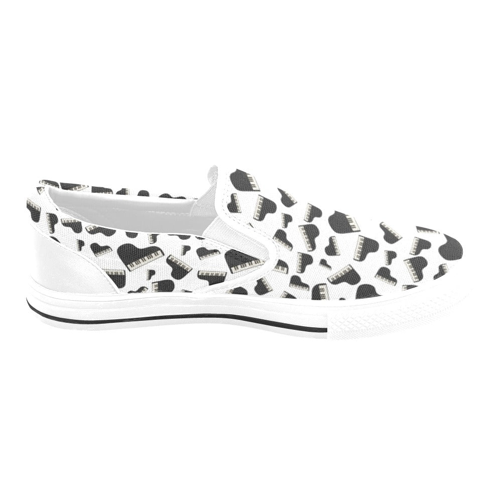 Piano Print Design LKS405 White Slip Ons Canvas Women's Shoes