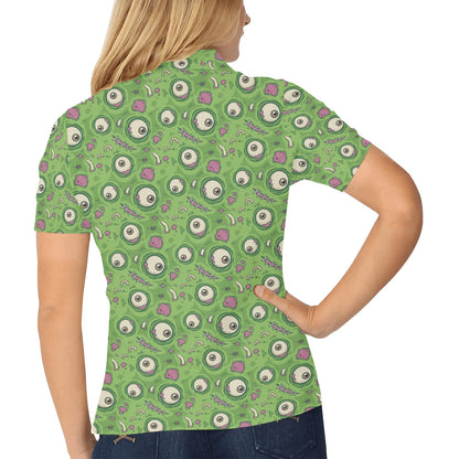 Zombie Eyes Design Pattern Print Women's Polo Shirt