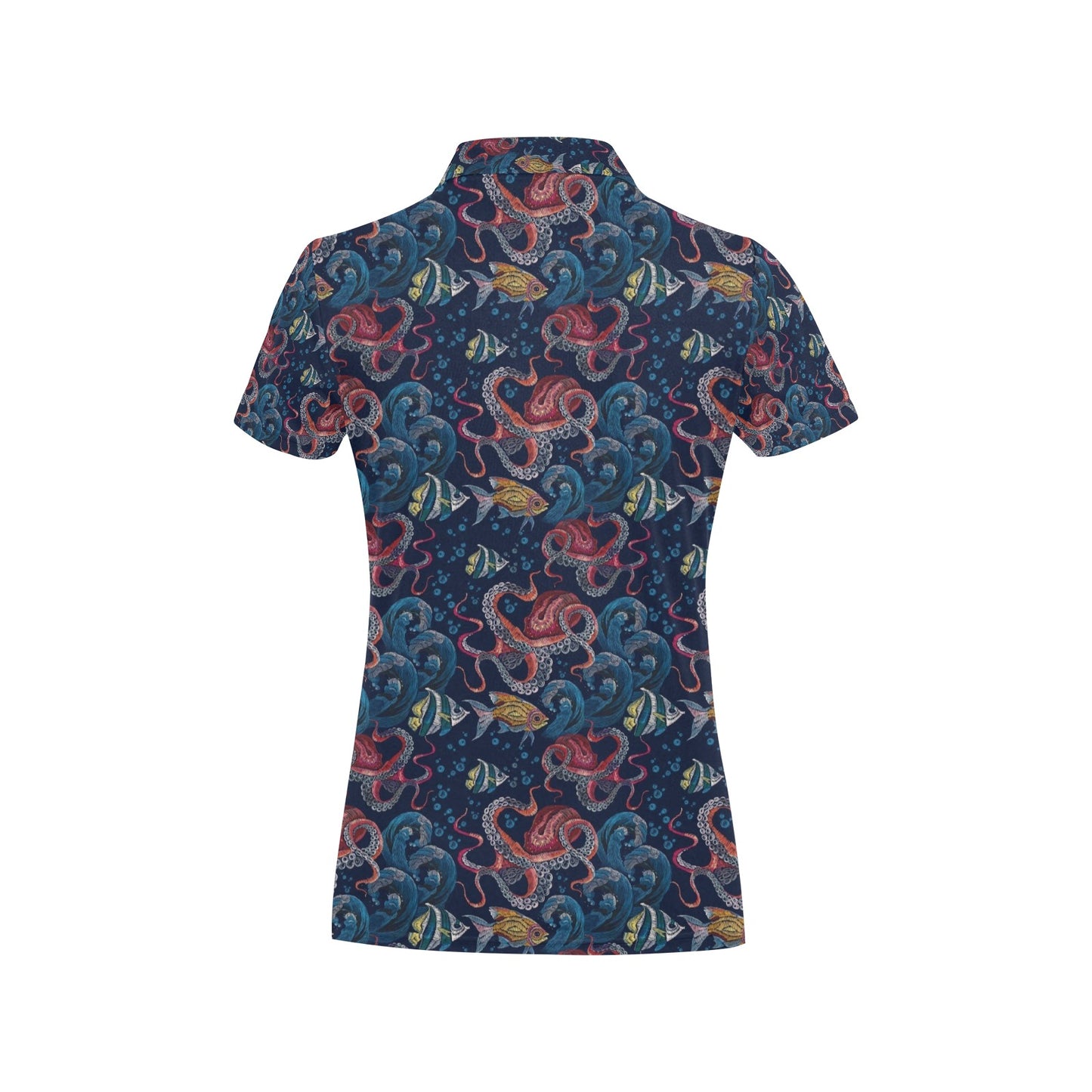 Octopus Deep Sea Print Themed Women's Polo Shirt