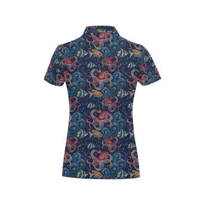 Octopus Deep Sea Print Themed Women's Polo Shirt
