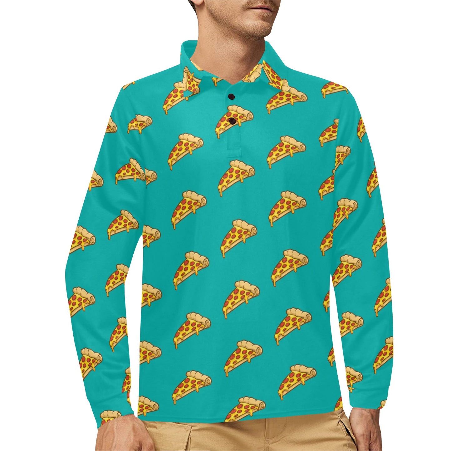 Pizza Pattern Print Design A03 Long Sleeve Polo Shirt For Men's