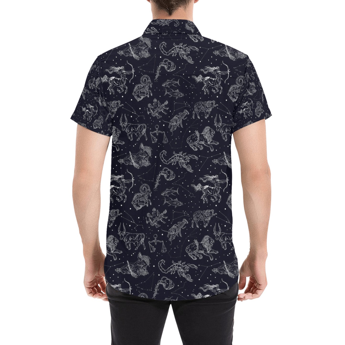 Zodiac Print Design LKS304 Men Short Sleeve Button Up Shirt