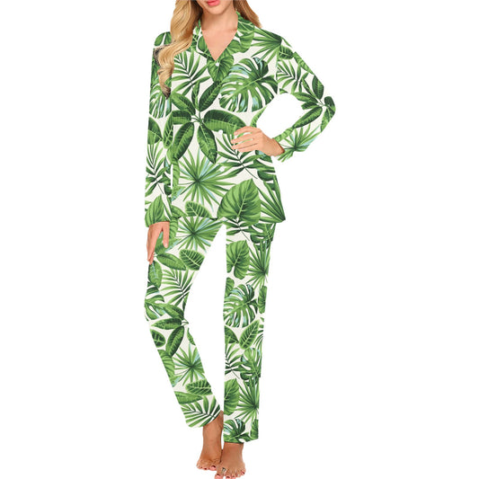 Tropical Flower Pattern Print Design TF013 Women's Long Pajama Set
