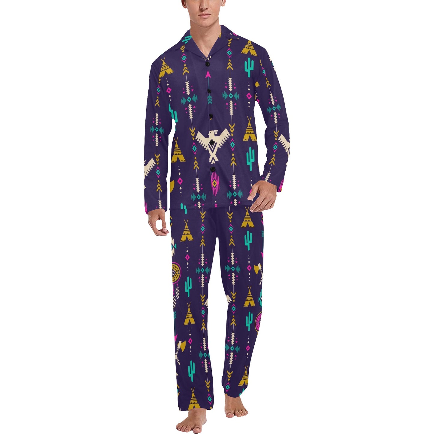 Native American Eagle Indian Pattern Men's Long Pajama Set