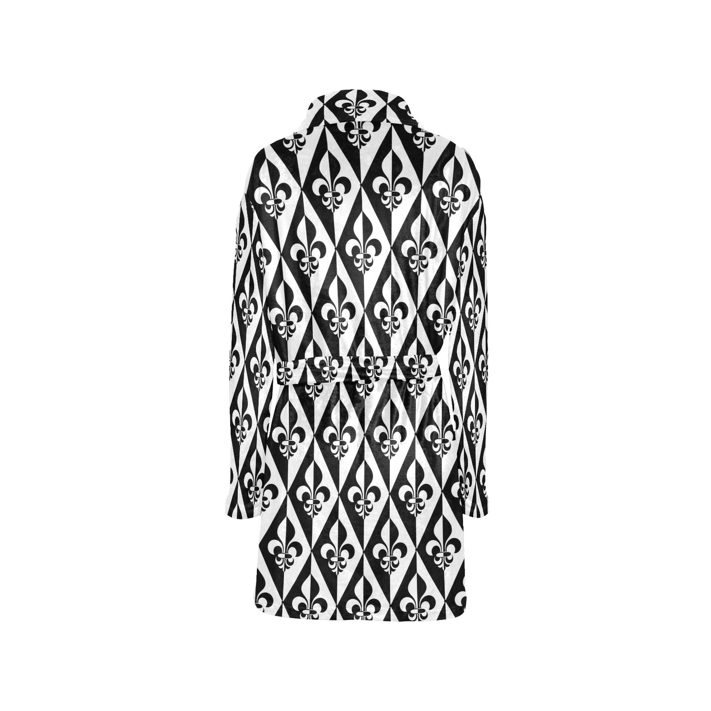 Fleur De Lis Black White Pattern Print Design 02 Women's Fleece Robe