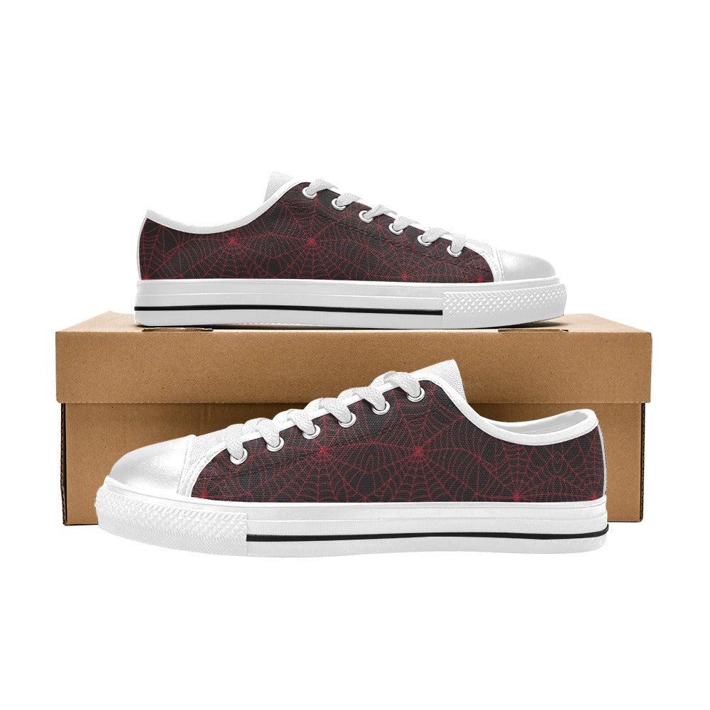 Spider Web Red Print Design LKS302 Women's White Low Top Shoes