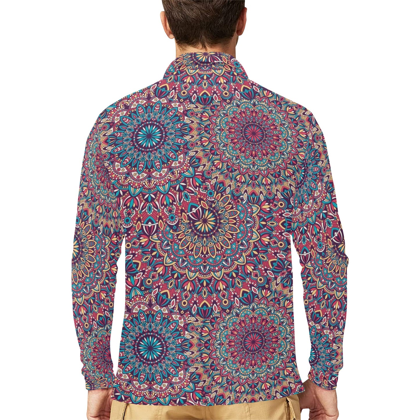 Boho Pattern Print Design 05 Long Sleeve Polo Shirt For Men's