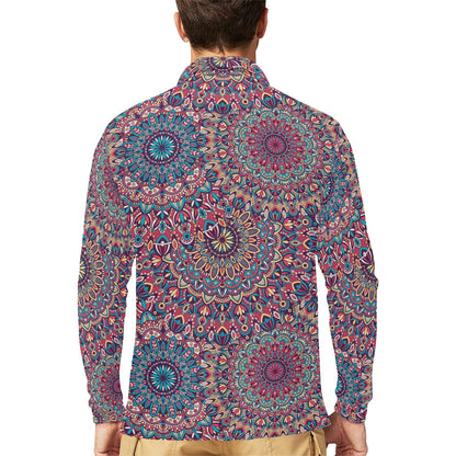 Boho Pattern Print Design 05 Long Sleeve Polo Shirt For Men's