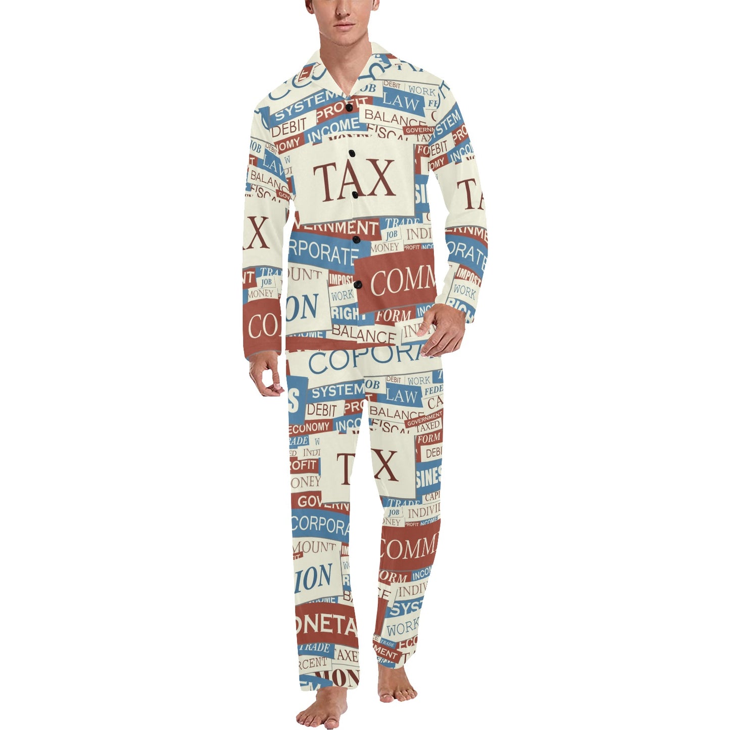 Accounting Financial Pattern Print Design 01 Men's Long Pajama Set