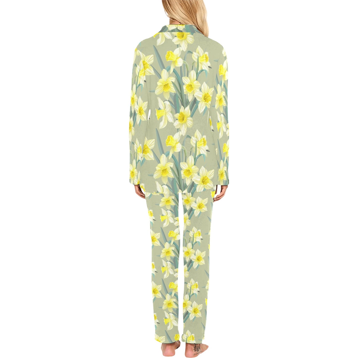 Daffodils Pattern Print Design DF01 Women's Long Pajama Set