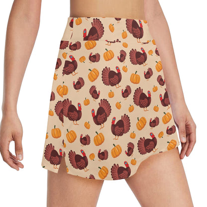 Thanksgiving Print Design LKS308 17" Golf & Pickleball Skort with Pockets