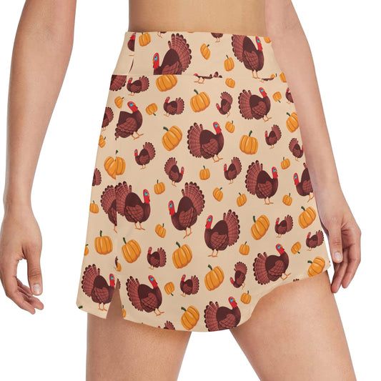 Thanksgiving Print Design LKS308 17" Golf & Pickleball Skort with Pockets