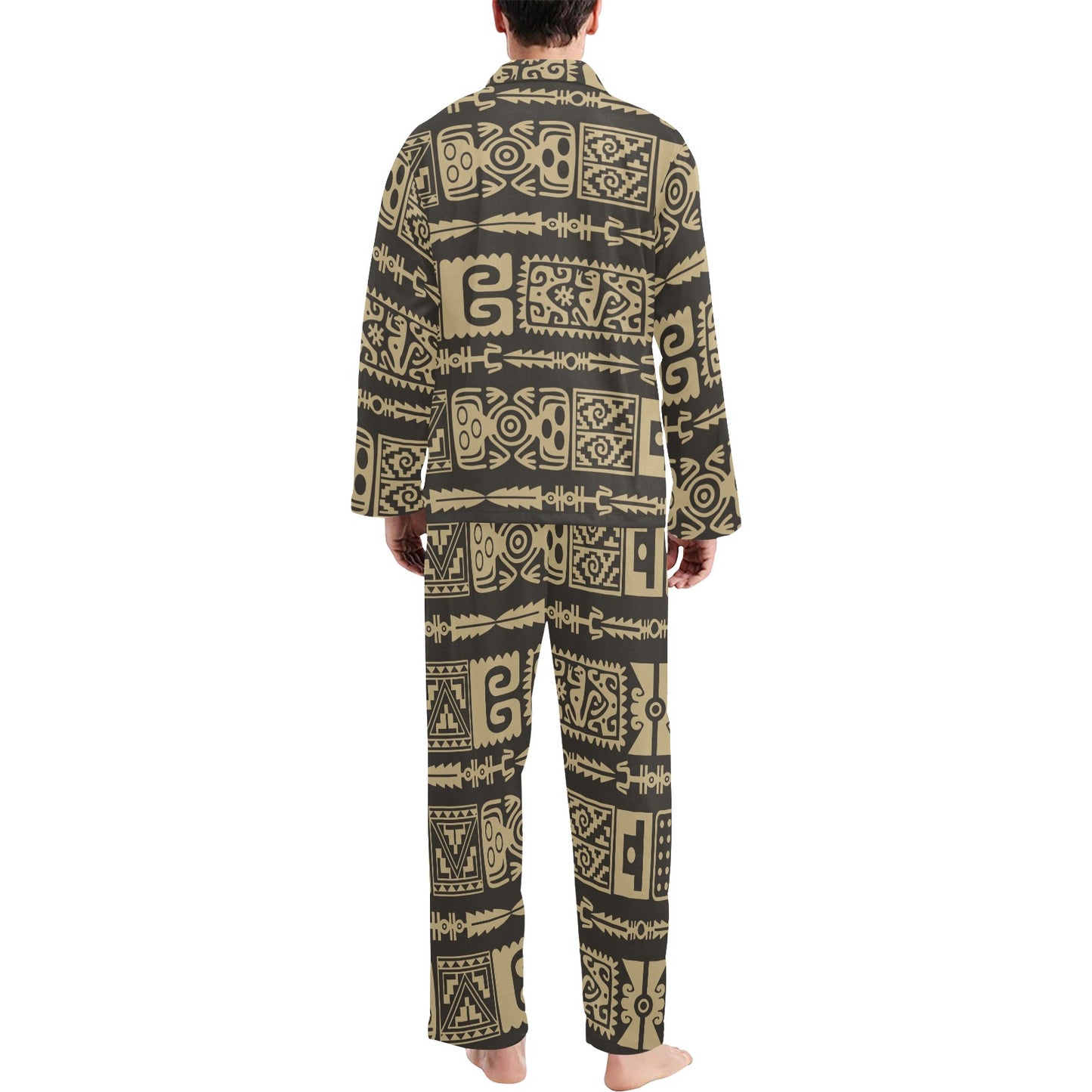 Mayan Pattern Print Design 03 Men's Long Pajama Set