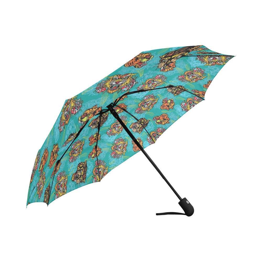 Tattoo Tiger Head Print Design LKS304 Anti-UV Automatic Umbrella