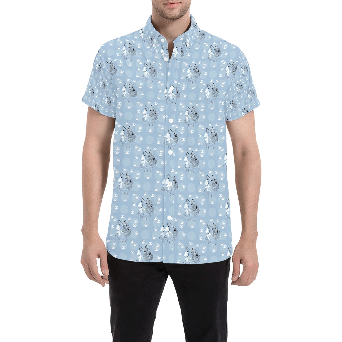 Scottish Terriers Print Design LKS308 Men Short Sleeve Button Up Shirt